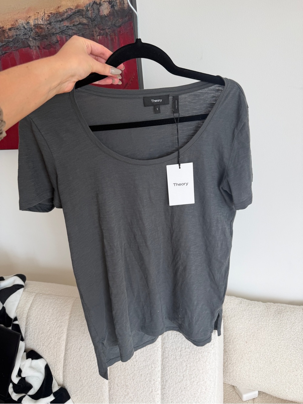 Theory Scoop Neck Short Sleeve Tee in Charcoal